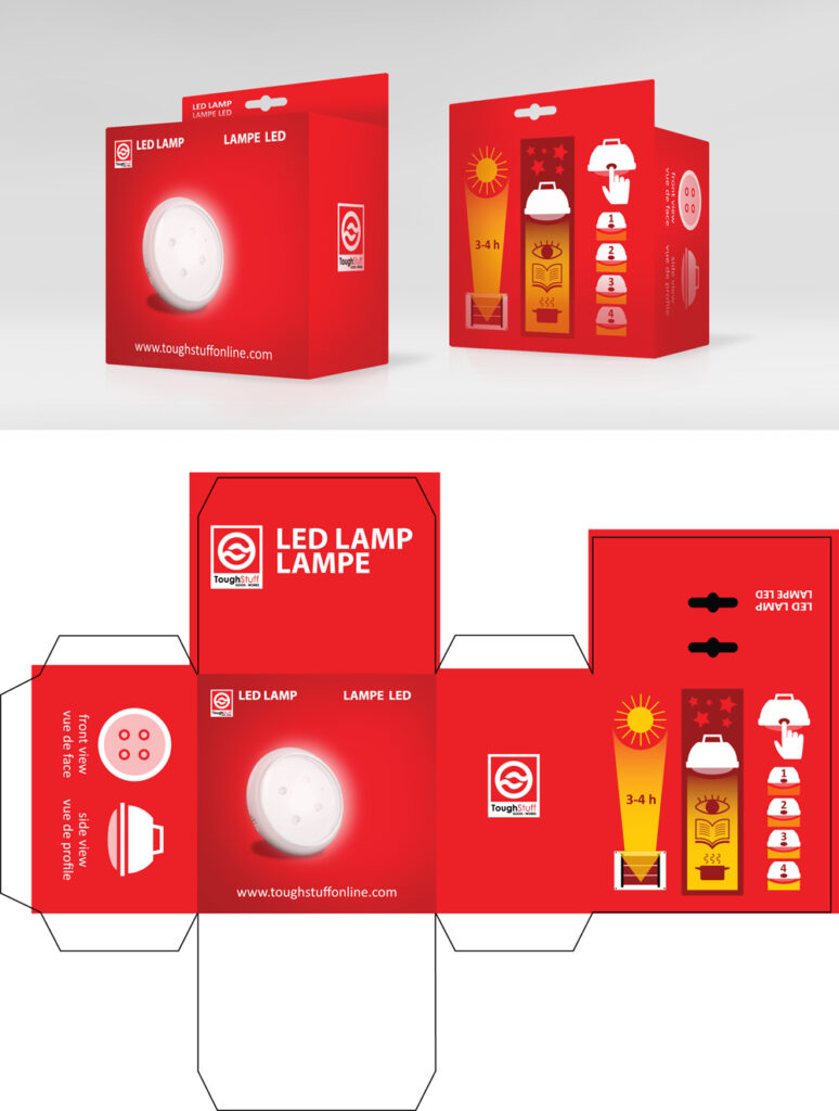 Réaltisation de packaging pour une lampe portative solaire.