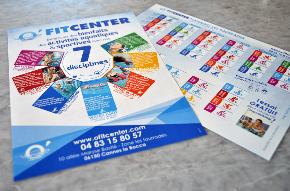 Flyer A5 imprimé pour centre sportif aquatique. 